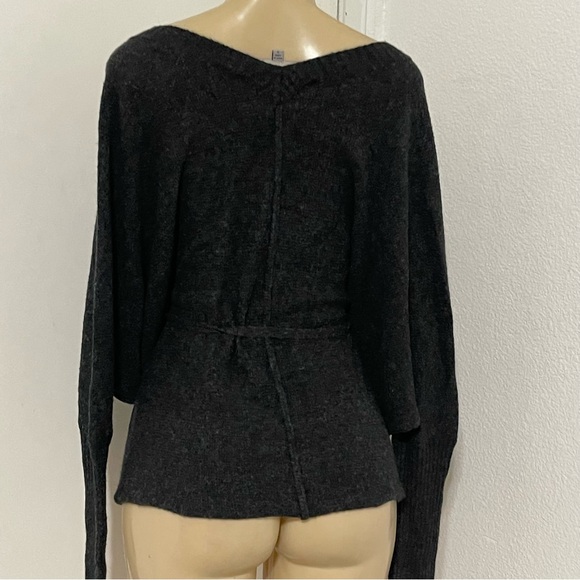 Remain gray Angora soft v neck dolman sleeve front tie sweater top Fall Winter S - Picture 4 of 9